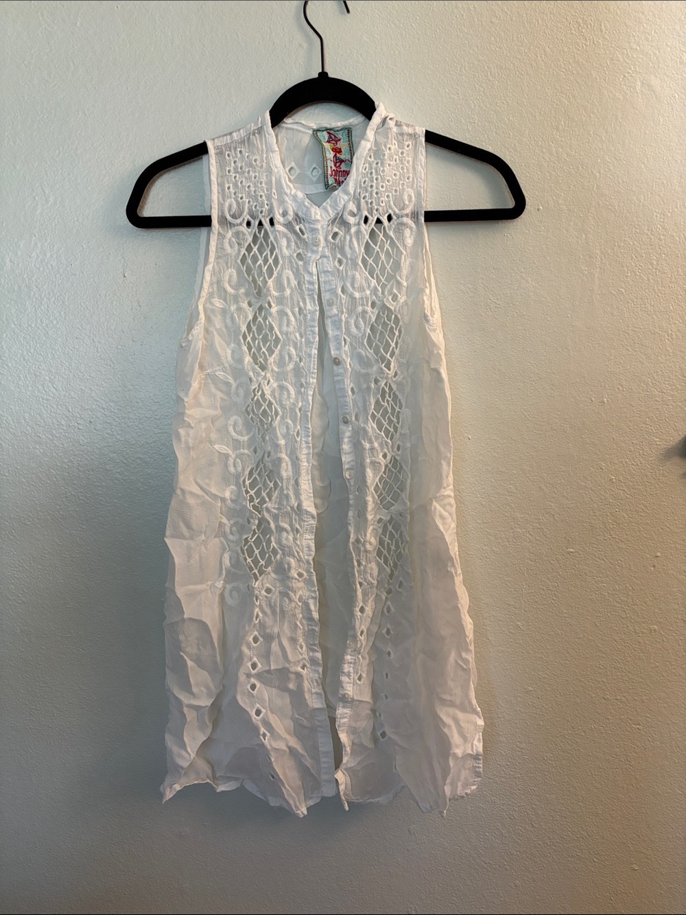 Johnny Was White Eyelet Embroidered Tunic Vest